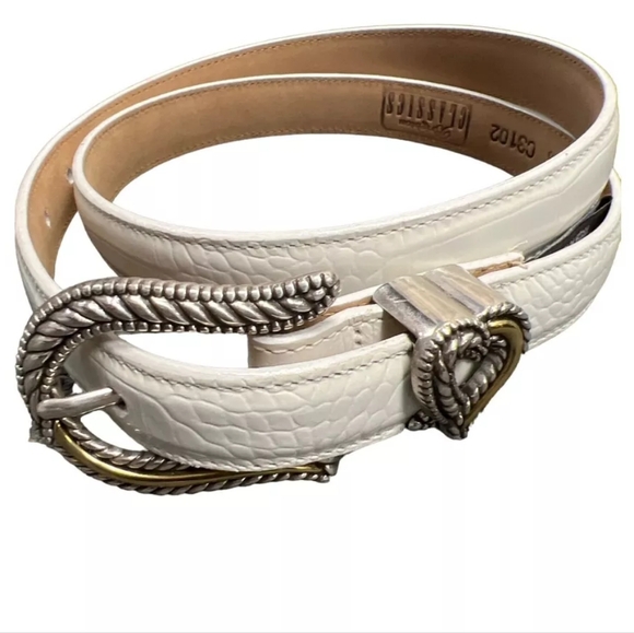 Brighton white crocodile pattern leather belt. Classic. Small. - Picture 2 of 6
